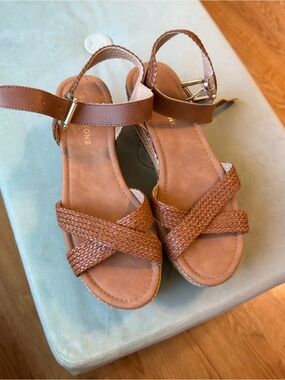 Sun + Stone Tan Braided Strap Wedge Sandals